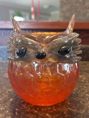 Art Glass Handblown Verre Artisanal Honeycomb Fox Vase Vintage